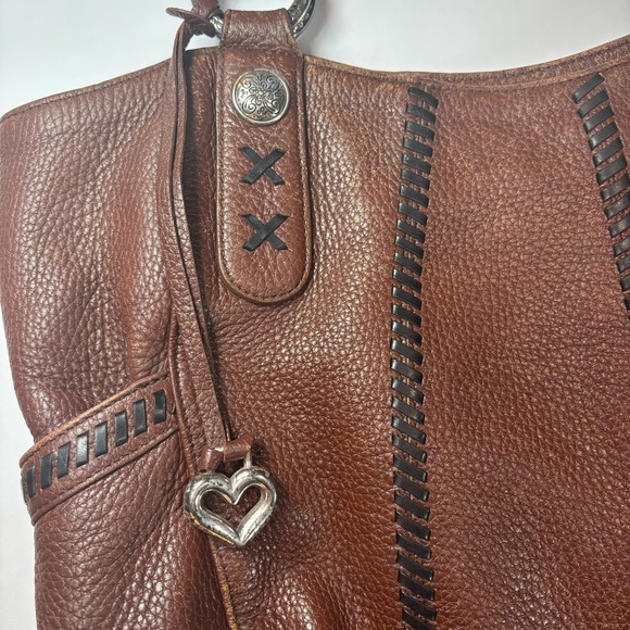 Brighton Two Tone Brown Leather Purse Satchel Shoulder Bag Heart Charm D523425 - Picture 3 of 11